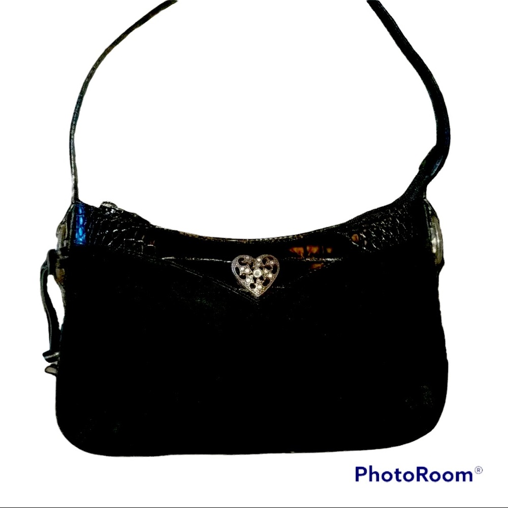 BRIGHTON Small Black Suede & Croc Embossed Leather Shoulder Purse 🥰🥰🥰